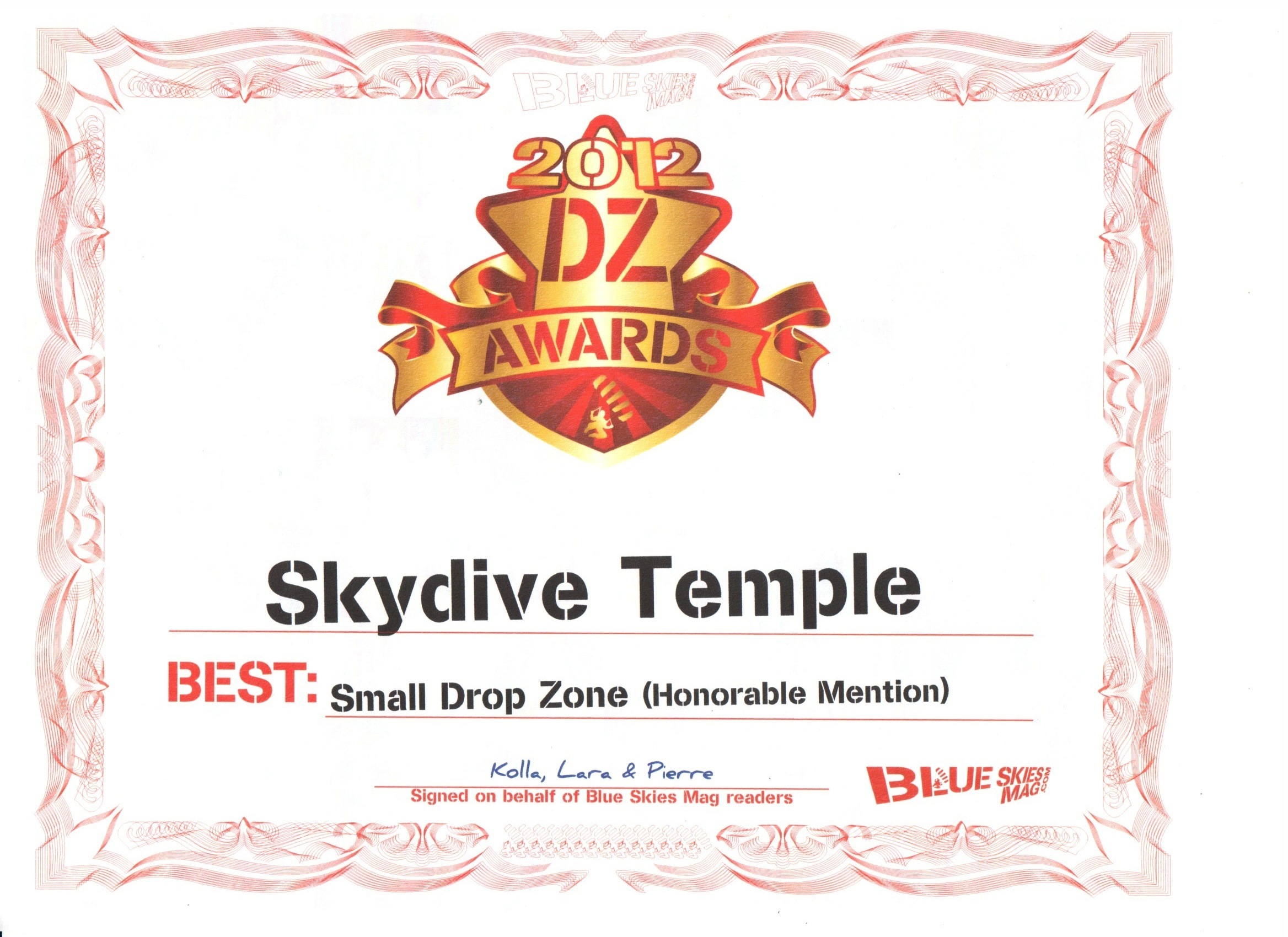 Skydive Temple DZ Award